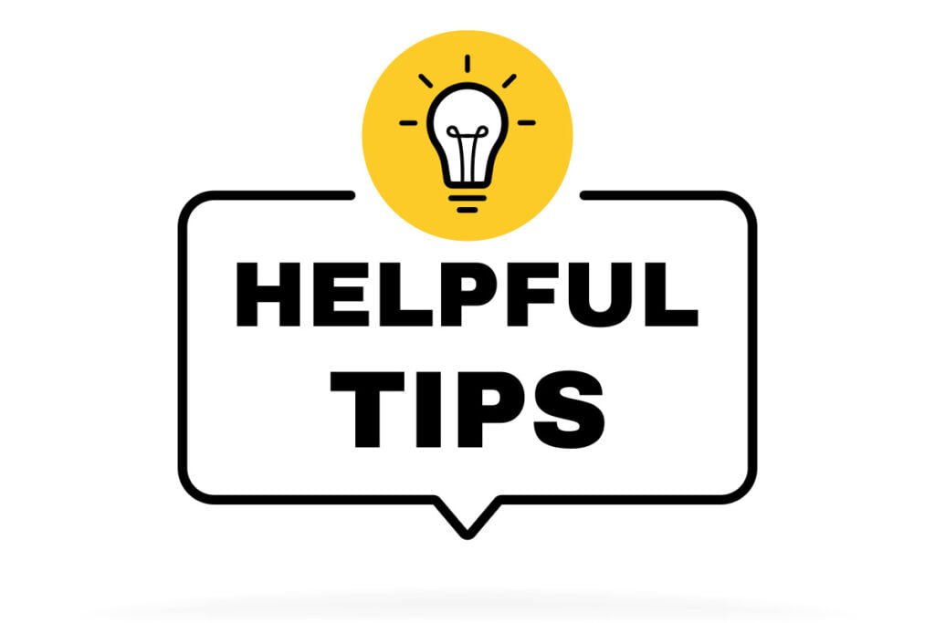 "helpful tips" written in a chat bubble with a lightbulb above it