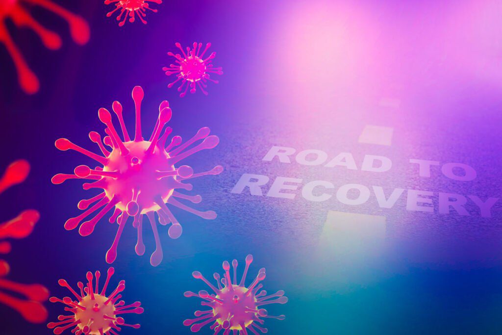 viruses next to a road that says "road to recovery"