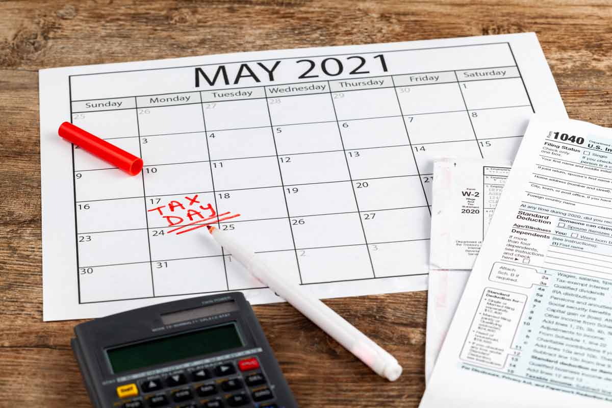 calendar with "tax day" written on May 17th, 2021