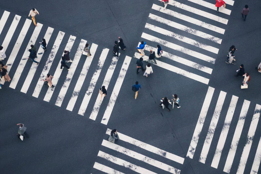 busy street with people crossing