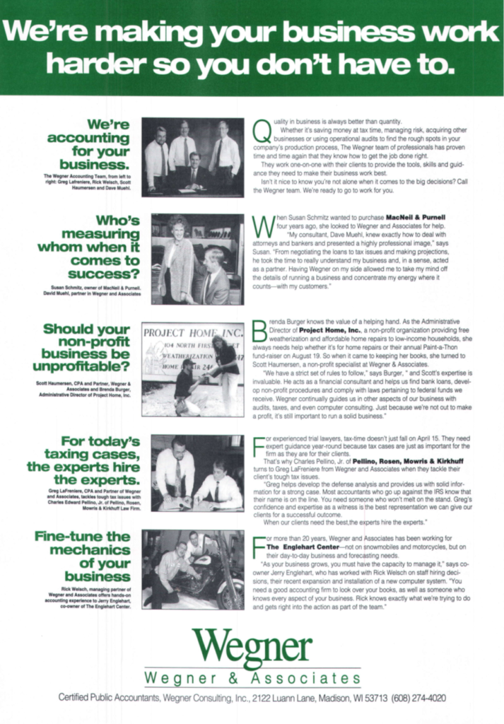 Wegner and associates advertisement