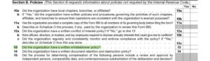 Image of IRS Form 990 Part VI Section B Questions 1 through 15