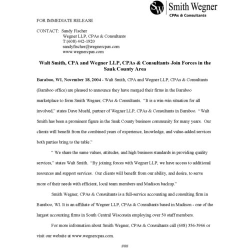 Smith-wegner press release