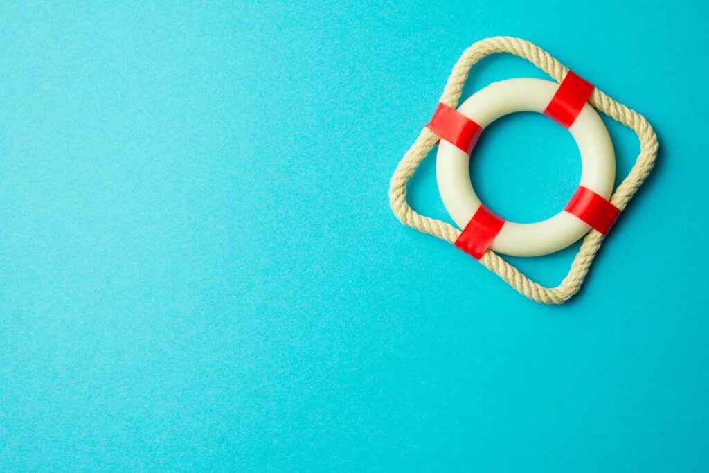 life raft against blue background