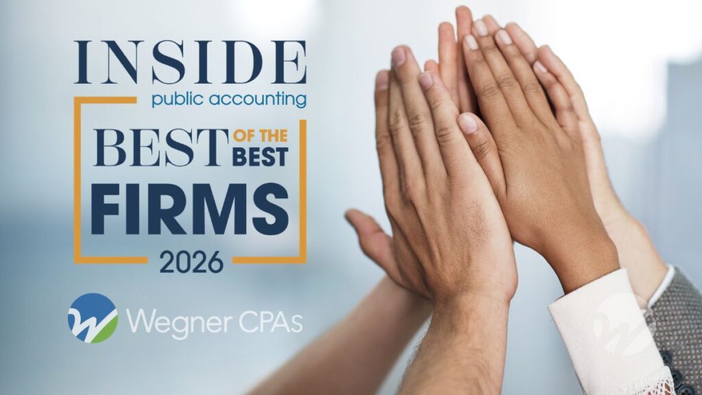 five multicultural adult hands high fiving next to logos for Wegner CPAs and Inside Public Accountings 2026 Best of the Best Firms