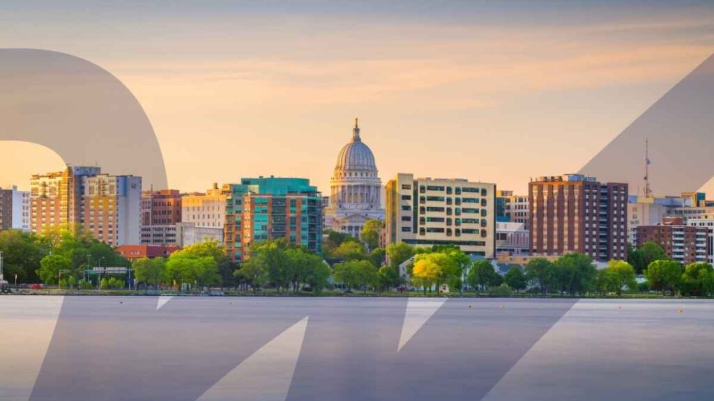 Photo of Madison, WI skyline with Wegner CPAs logomark overlay